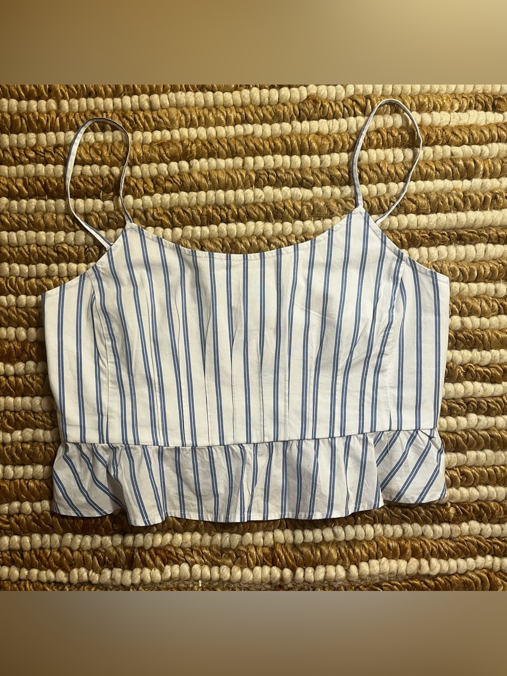 NWT Striped Blue & White Ruffle Hem Cami crop